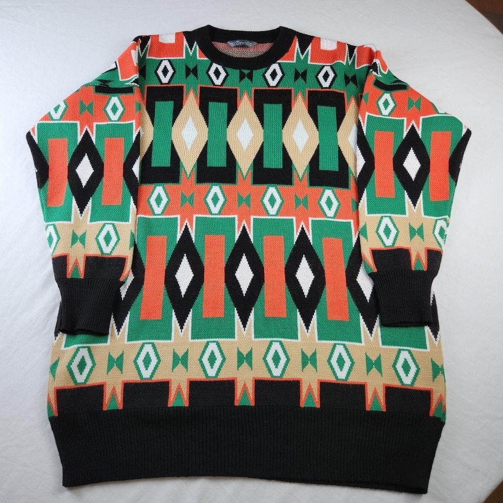 My City Yasemen Fashion Vintage 90s Aztec Geometric Knit Sweater Womens Large